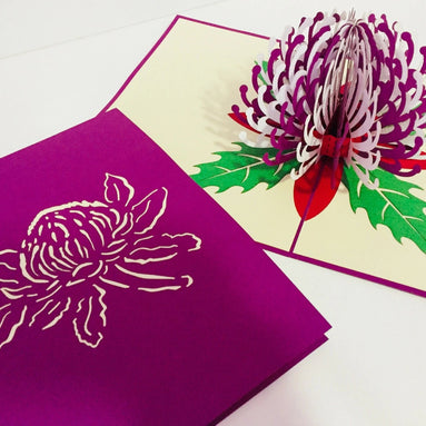 Waratah Australian Native Flower in Purple & White Origami Pop Cards 3D Pop Up Greeting Card Happy Birthday Thank You Handmade Gift Thinking of You Blank Card for Any Occasion Happy Mother's Day Happy Father's Australiana (Copy)