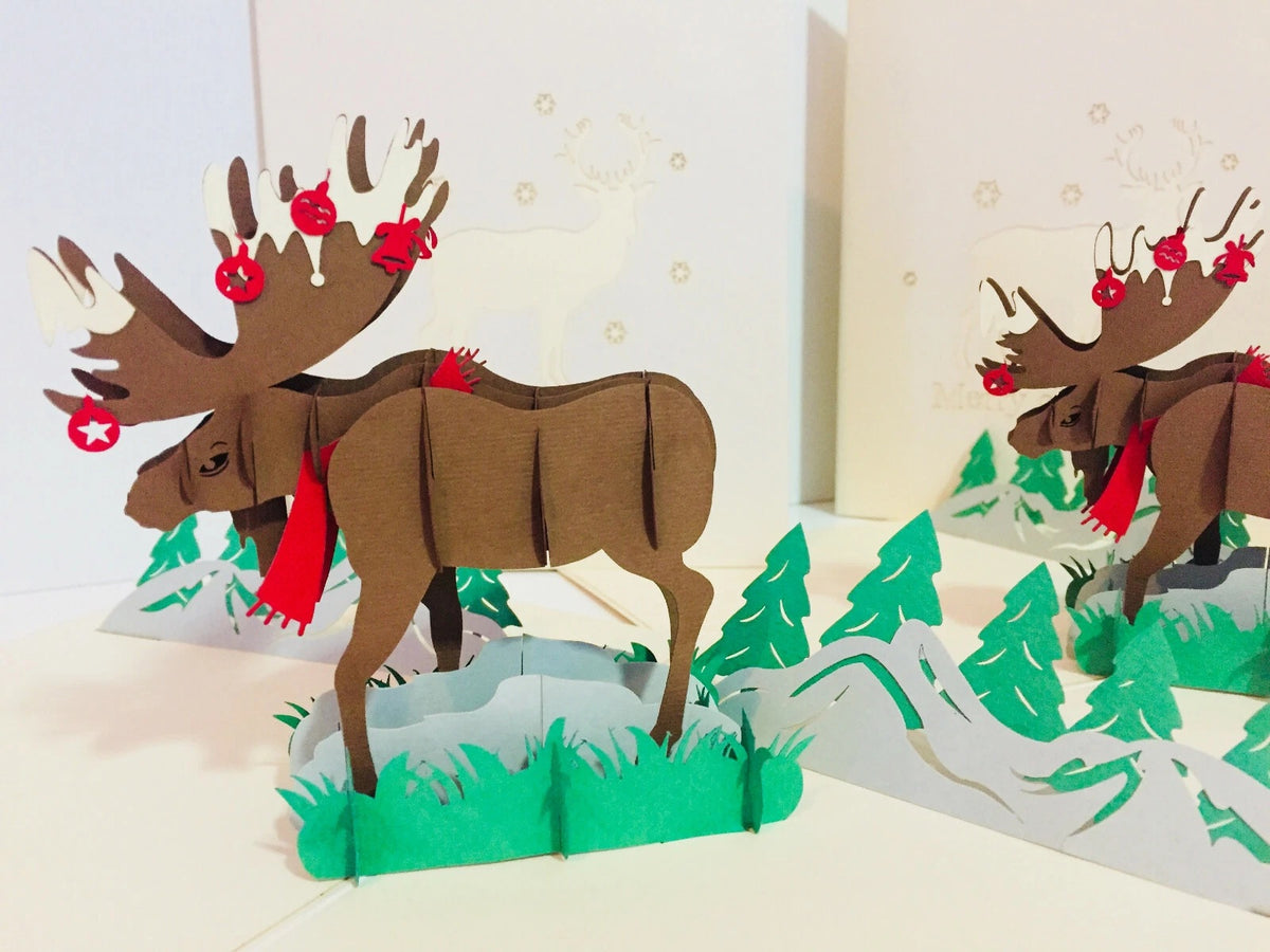Metallic Super Stunning Christmas Moose Origami Pop Cards 3D Pop Up Greeting Card Merry Christmas Thank You Handmade Best Wishes Blank Card Gift Happy Holidays Celebrate the Special Day