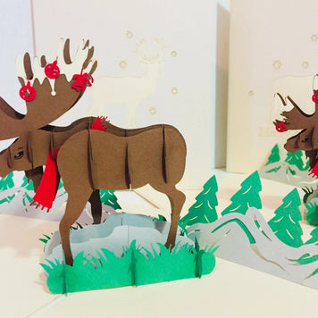 Metallic Super Stunning Christmas Moose Origami Pop Cards 3D Pop Up Greeting Card Merry Christmas Thank You Handmade Best Wishes Blank Card Gift Happy Holidays Celebrate the Special Day
