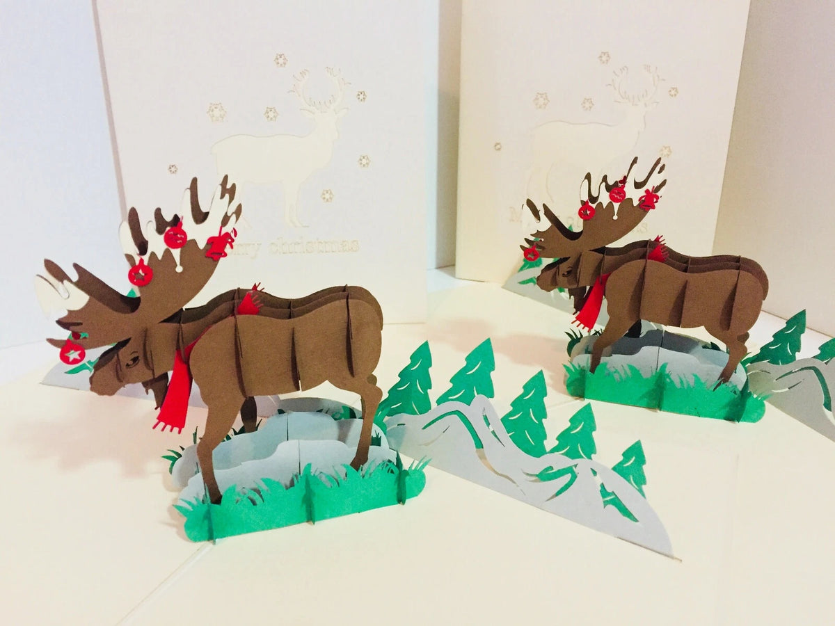 Metallic Super Stunning Christmas Moose Origami Pop Cards 3D Pop Up Greeting Card Merry Christmas Thank You Handmade Best Wishes Blank Card Gift Happy Holidays Celebrate the Special Day