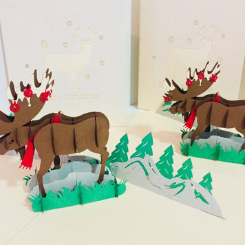 Metallic Super Stunning Christmas Moose Origami Pop Cards 3D Pop Up Greeting Card Merry Christmas Thank You Handmade Best Wishes Blank Card Gift Happy Holidays Celebrate the Special Day