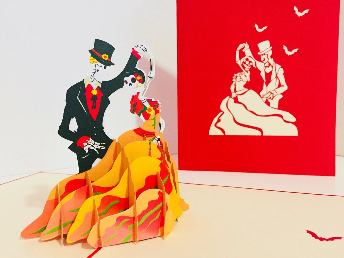 Halloween Couple Dancing Origami Pop Cards 3D Pop Up Greeting Card Happy Halloween Thank You Handmade Celebrate the Special Day Best Wishes Blank Card Fun Party Cheer Gift Happy Holidays
