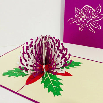 Waratah Australian Native Flower in Purple & White Origami Pop Cards 3D Pop Up Greeting Card Happy Birthday Thank You Handmade Gift Thinking of You Blank Card for Any Occasion Happy Mother's Day Happy Father's Australiana (Copy)