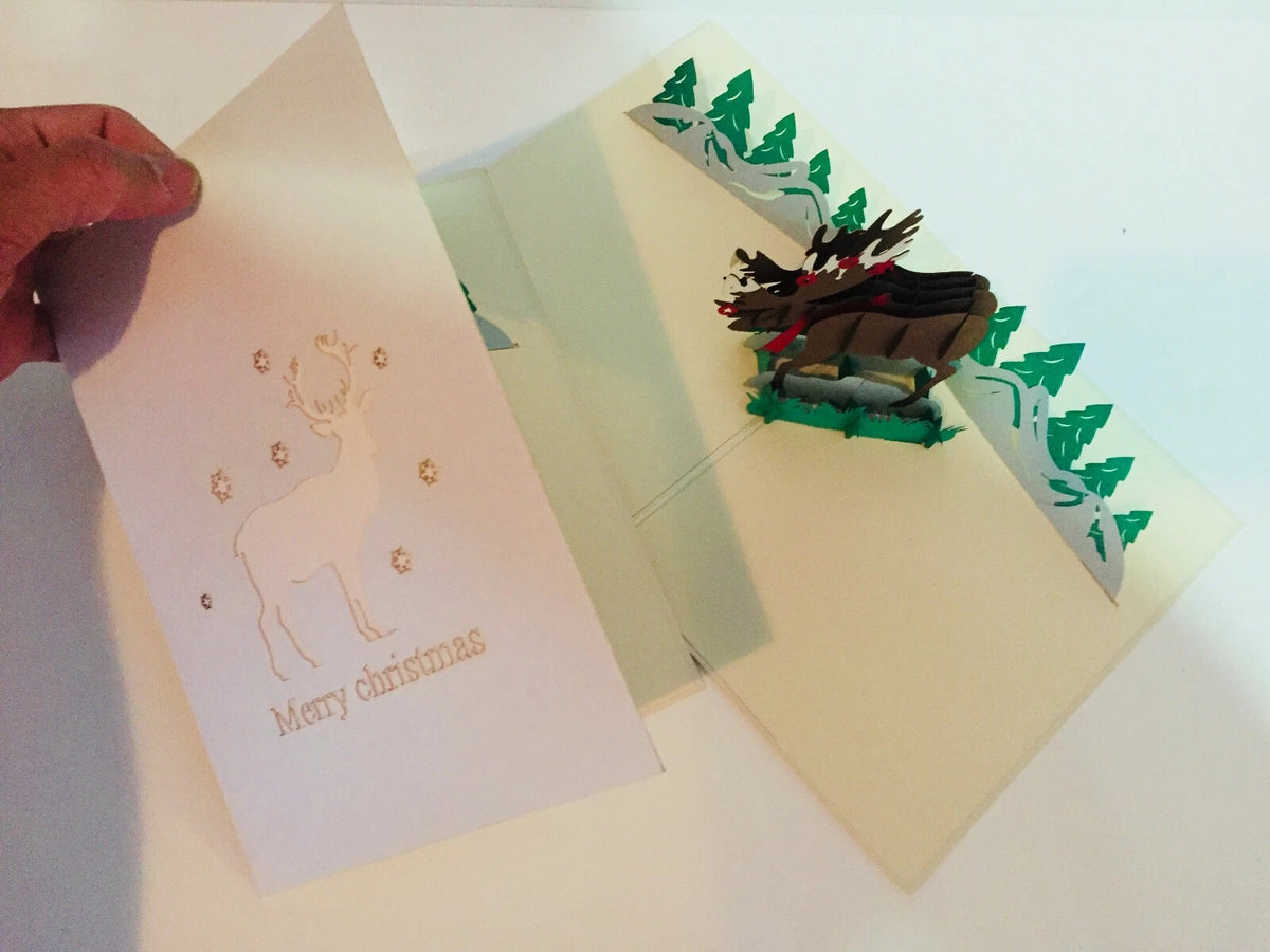 Metallic Super Stunning Christmas Moose Origami Pop Cards 3D Pop Up Greeting Card Merry Christmas Thank You Handmade Best Wishes Blank Card Gift Happy Holidays Celebrate the Special Day