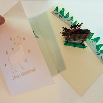 Metallic Super Stunning Christmas Moose Origami Pop Cards 3D Pop Up Greeting Card Merry Christmas Thank You Handmade Best Wishes Blank Card Gift Happy Holidays Celebrate the Special Day