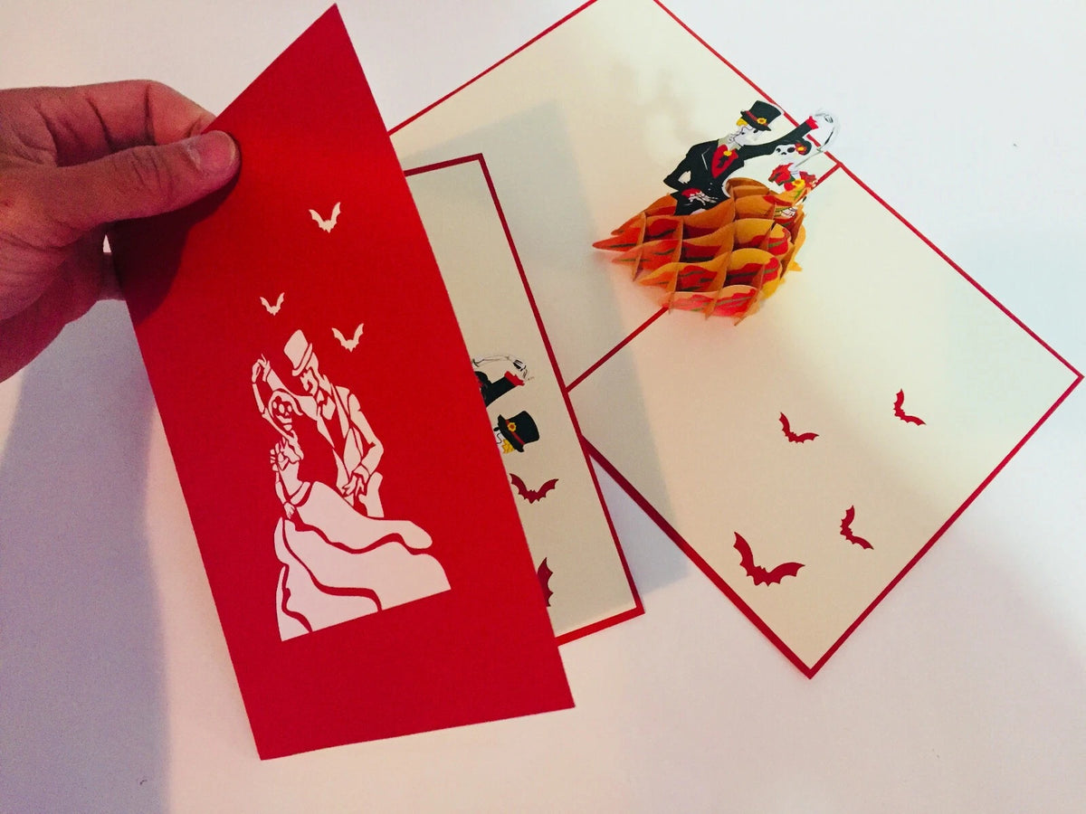 Halloween Couple Dancing Origami Pop Cards 3D Pop Up Greeting Card Happy Halloween Thank You Handmade Celebrate the Special Day Best Wishes Blank Card Fun Party Cheer Gift Happy Holidays