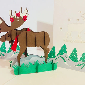 Metallic Super Stunning Christmas Moose Origami Pop Cards 3D Pop Up Greeting Card Merry Christmas Thank You Handmade Best Wishes Blank Card Gift Happy Holidays Celebrate the Special Day
