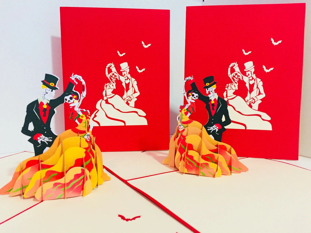 Halloween Couple Dancing Origami Pop Cards 3D Pop Up Greeting Card Happy Halloween Thank You Handmade Celebrate the Special Day Best Wishes Blank Card Fun Party Cheer Gift Happy Holidays