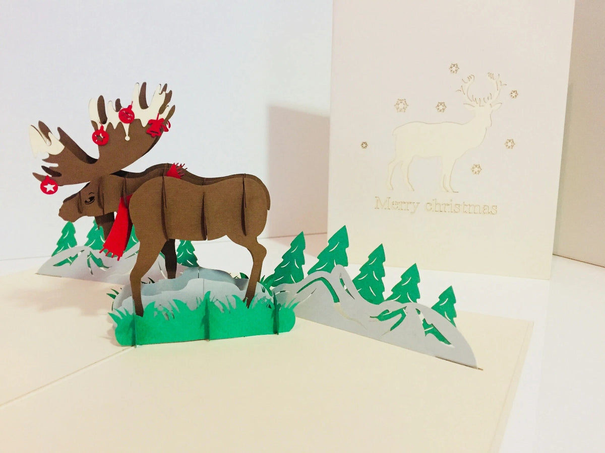 Metallic Super Stunning Christmas Moose Origami Pop Cards 3D Pop Up Greeting Card Merry Christmas Thank You Handmade Best Wishes Blank Card Gift Happy Holidays Celebrate the Special Day