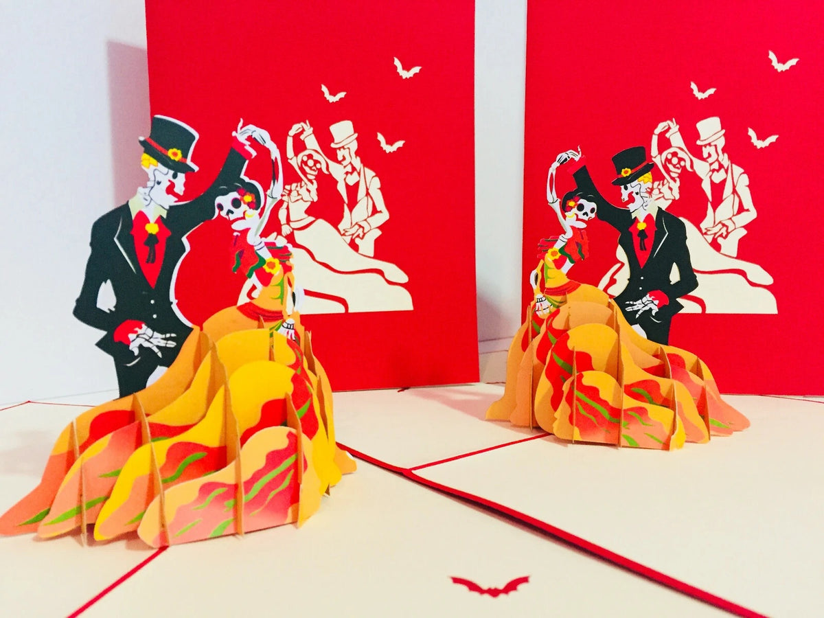 Halloween Couple Dancing Origami Pop Cards 3D Pop Up Greeting Card Happy Halloween Thank You Handmade Celebrate the Special Day Best Wishes Blank Card Fun Party Cheer Gift Happy Holidays