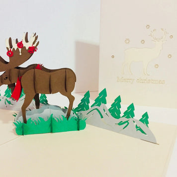 Metallic Super Stunning Christmas Moose Origami Pop Cards 3D Pop Up Greeting Card Merry Christmas Thank You Handmade Best Wishes Blank Card Gift Happy Holidays Celebrate the Special Day