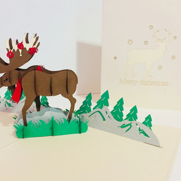 Metallic Super Stunning Christmas Moose Origami Pop Cards 3D Pop Up Greeting Card Merry Christmas Thank You Handmade Best Wishes Blank Card Gift Happy Holidays Celebrate the Special Day