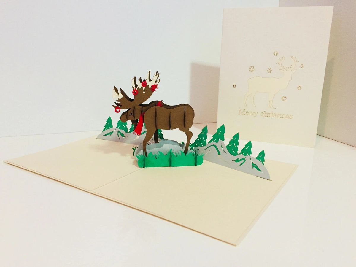 Metallic Super Stunning Christmas Moose Origami Pop Cards 3D Pop Up Greeting Card Merry Christmas Thank You Handmade Best Wishes Blank Card Gift Happy Holidays Celebrate the Special Day