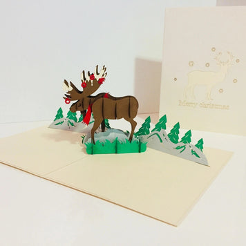 Metallic Super Stunning Christmas Moose Origami Pop Cards 3D Pop Up Greeting Card Merry Christmas Thank You Handmade Best Wishes Blank Card Gift Happy Holidays Celebrate the Special Day