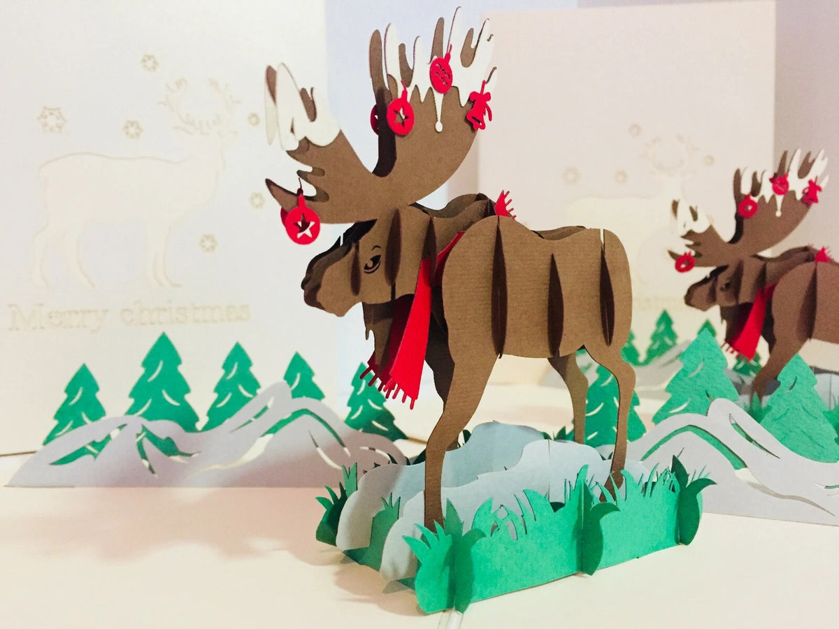 Metallic Super Stunning Christmas Moose Origami Pop Cards 3D Pop Up Greeting Card Merry Christmas Thank You Handmade Best Wishes Blank Card Gift Happy Holidays Celebrate the Special Day