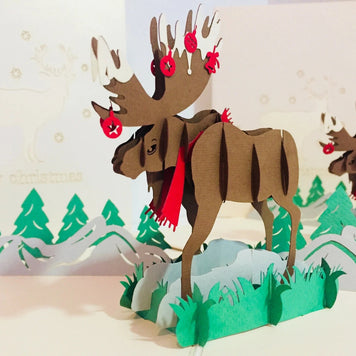 Metallic Super Stunning Christmas Moose Origami Pop Cards 3D Pop Up Greeting Card Merry Christmas Thank You Handmade Best Wishes Blank Card Gift Happy Holidays Celebrate the Special Day